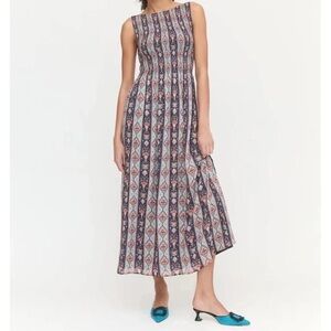 Hill House Sleeveless Maxi Dress in Navy and Pink Geometric Print